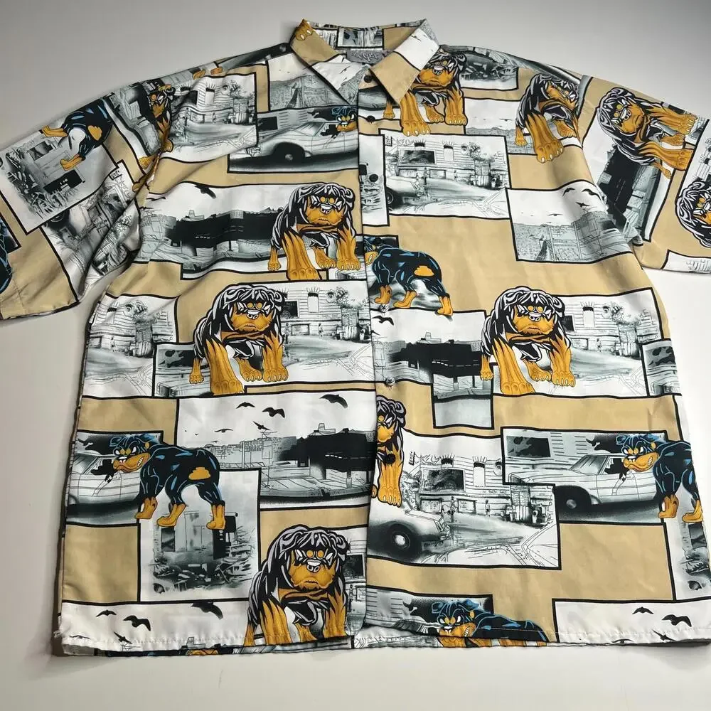 Vintage Hype Rottweiler Graphic Button Up Shirt Mens Streetwear Dog‎ Print 2XL
